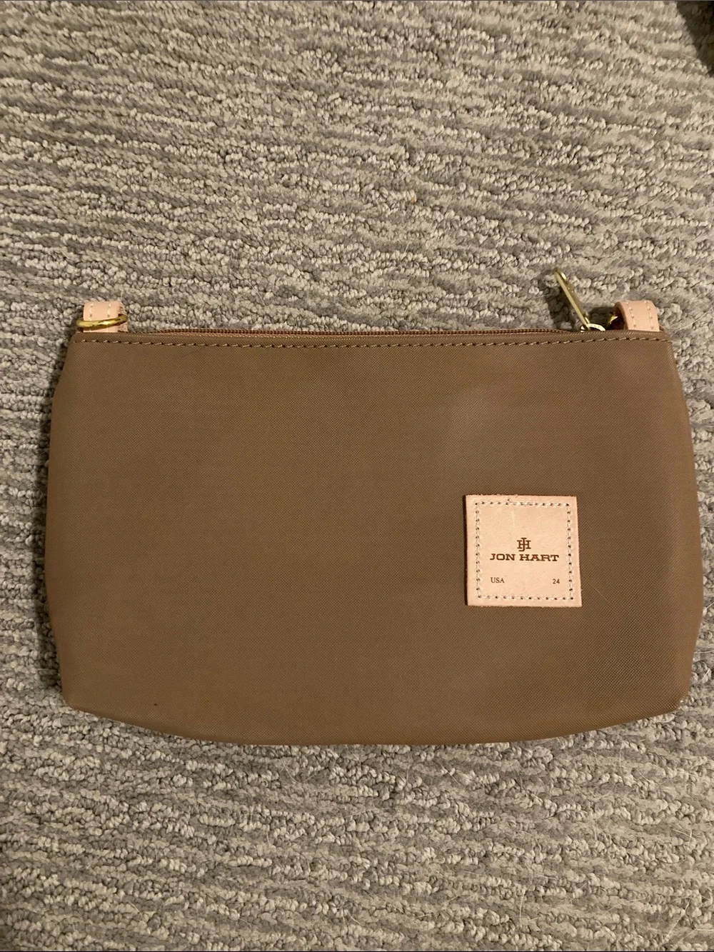 Jon Hart Design Brown Nylon Cosmetic Pouch with Leather Patch